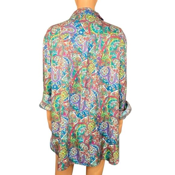 Tommy Hilfiger Paisley Print Button-Up Blouse Womens Size XL 3-4 Sleeve Tabs - Picture 3 of 5